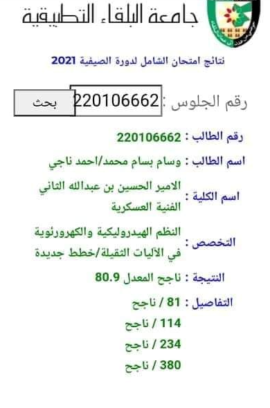 وسام ناجي مبارك النجاح بامتحان الشامل 