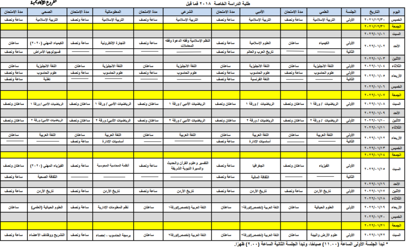 برنامج امتحان التوجيهي التكميلي