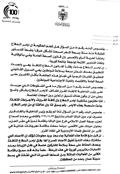 العرموطي ينشر جواب الفراية حول إقامة الحفلات