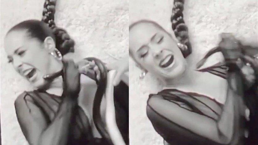 أثناء تصوير فيديو كليب ثعبان يلدغ مغنية في وجهها