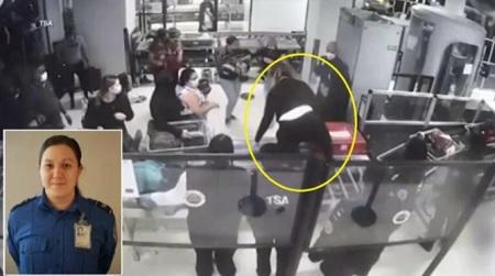 موظفة مطار تقفز فوق ناقل الحقائب وتنقذ رضيعا  فيديو 