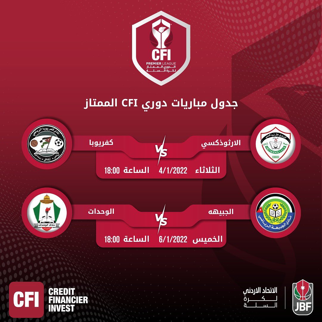 مواعيد مباريات جولة الدوري الأردني للسلة