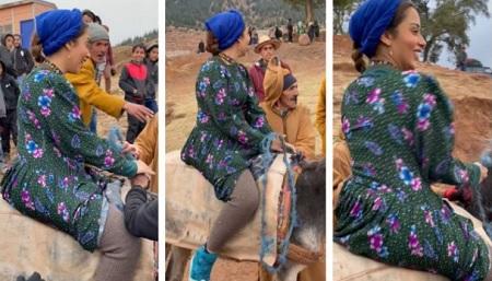 بلقيس كادت تسقط من على ظهر حمار  فيديو 