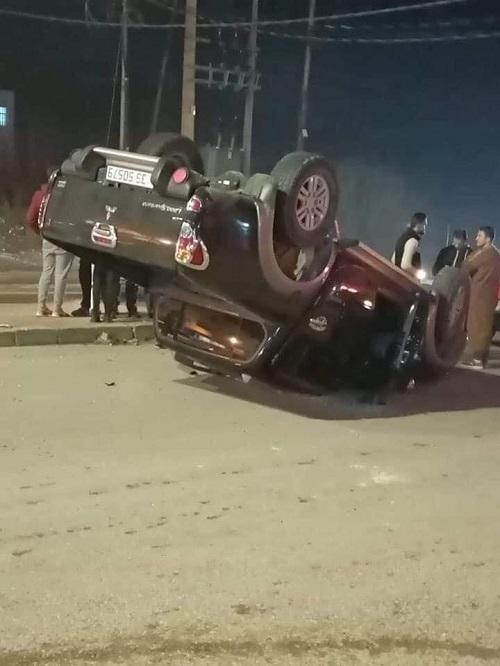 انقلاب سيارة في عجلون بسبب الانجماد 