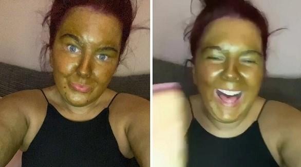  يتحول وجهها للون الأخضر بعد خطأ في وضع التان