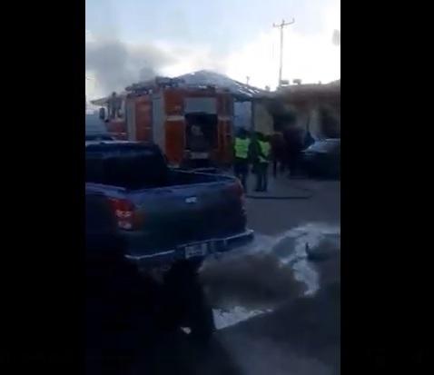 حريق مطعم على طريق إربد عمان  فيديو 