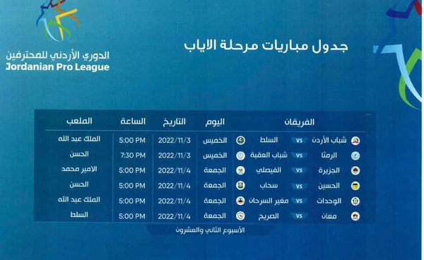 تحديد موعد المباريات الحاسمة بالدوري الأردني