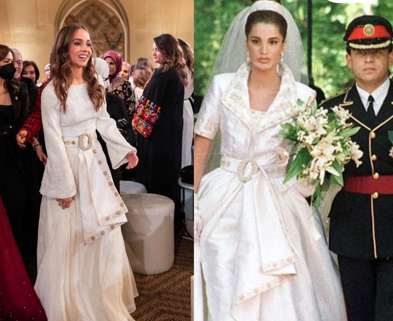 الأميرة إيمان تضع حزام ثوب زفاف الملكة رانيا - صورة