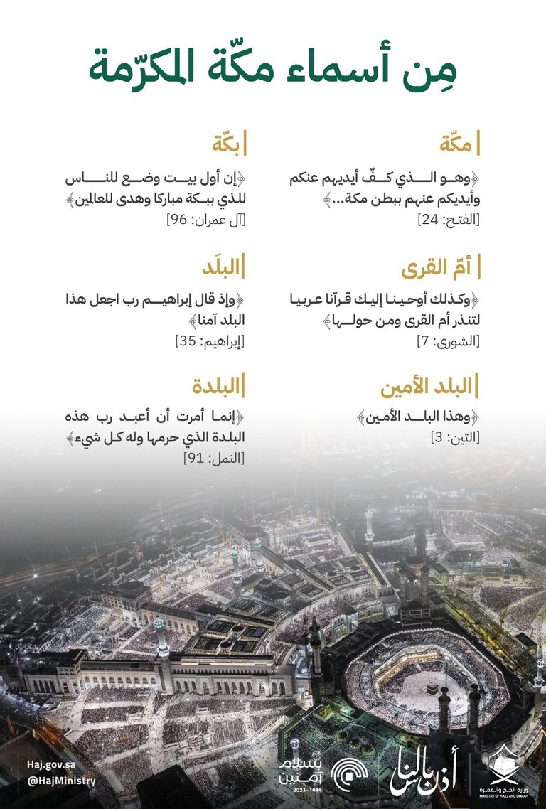 موسم الحج 2023.. ما هي أسماء مكة المكرمة؟