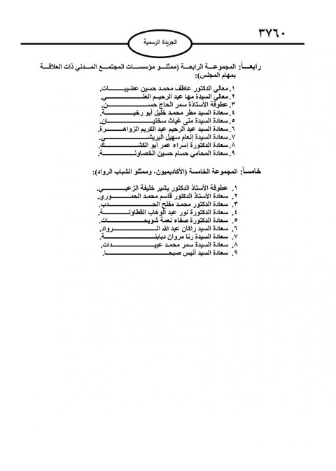 تشكيل المجلس الاقتصادي والاجتماعي - أسماء