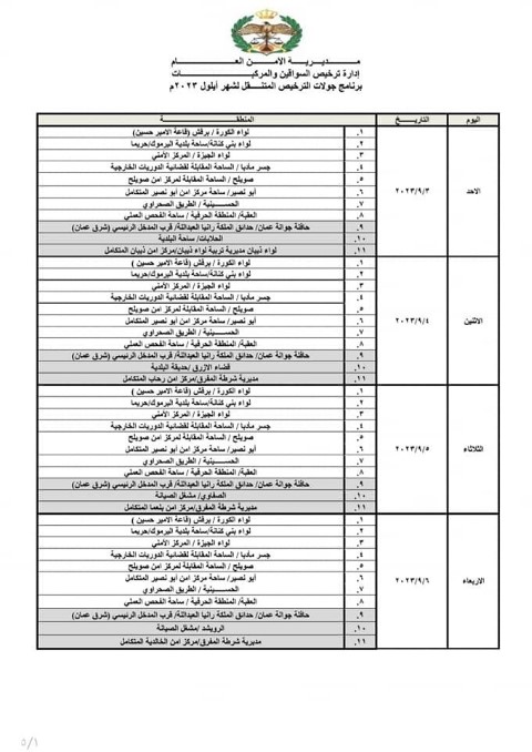 إعلان مواعيد الترخيص المتنقل للشهر الحالي