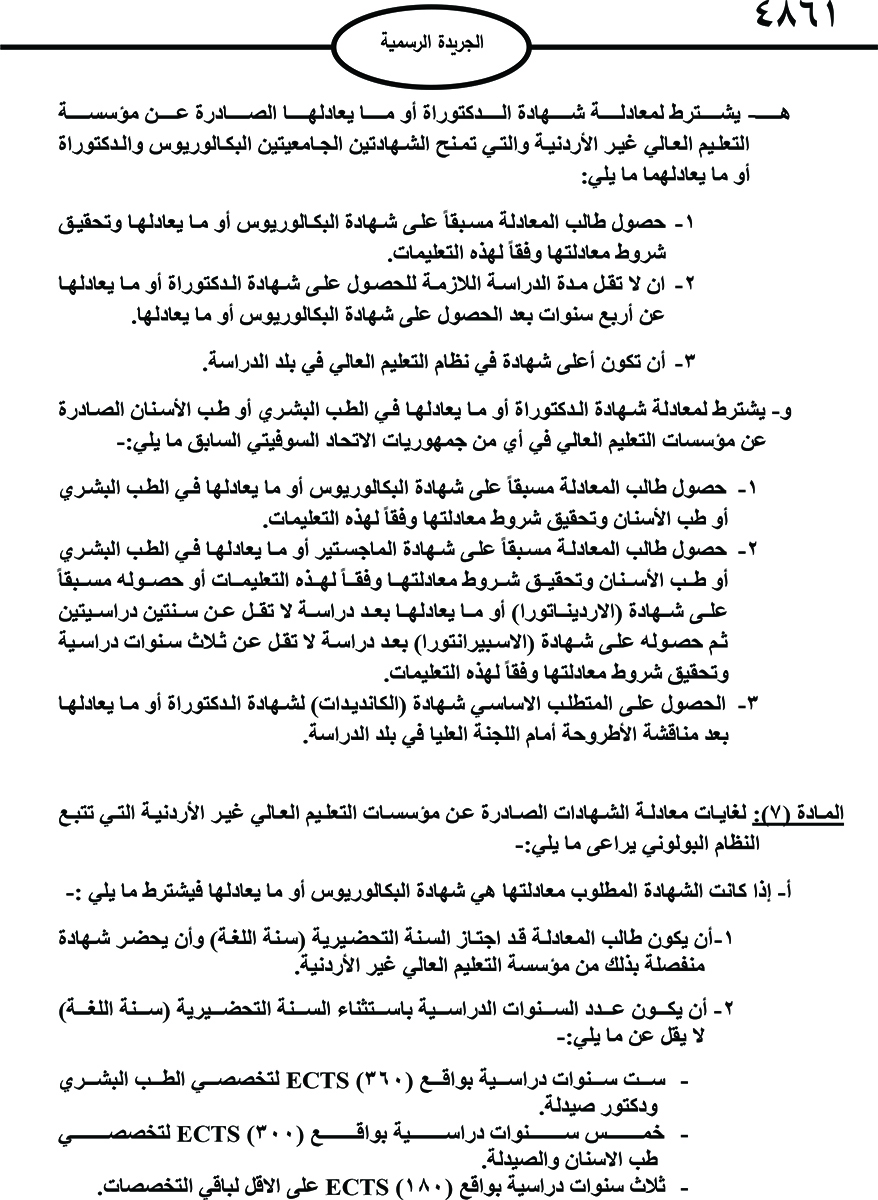 صدور تعليمات معادلة الشهادات غير الأردنية