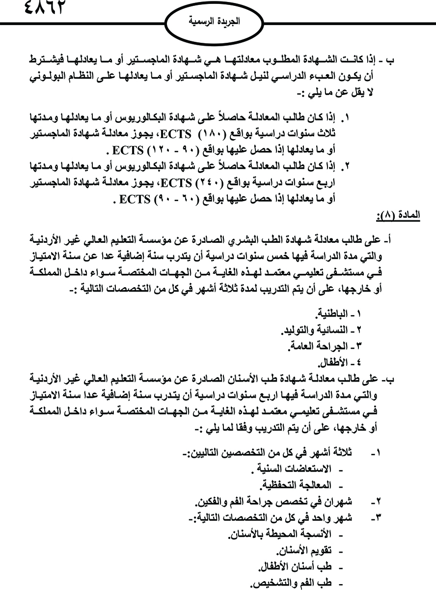 صدور تعليمات معادلة الشهادات غير الأردنية