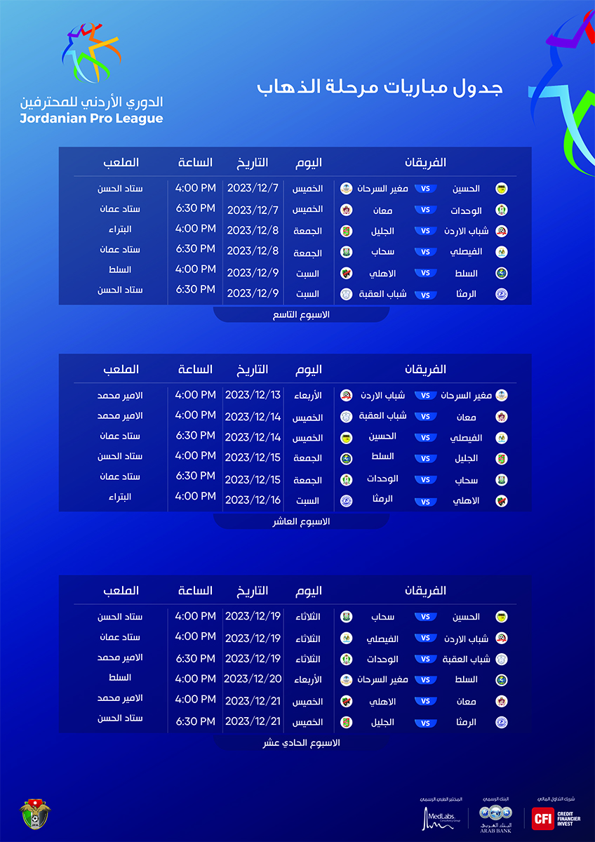 إعادة جدولة مباريات الدوري الأردني للمحترفين