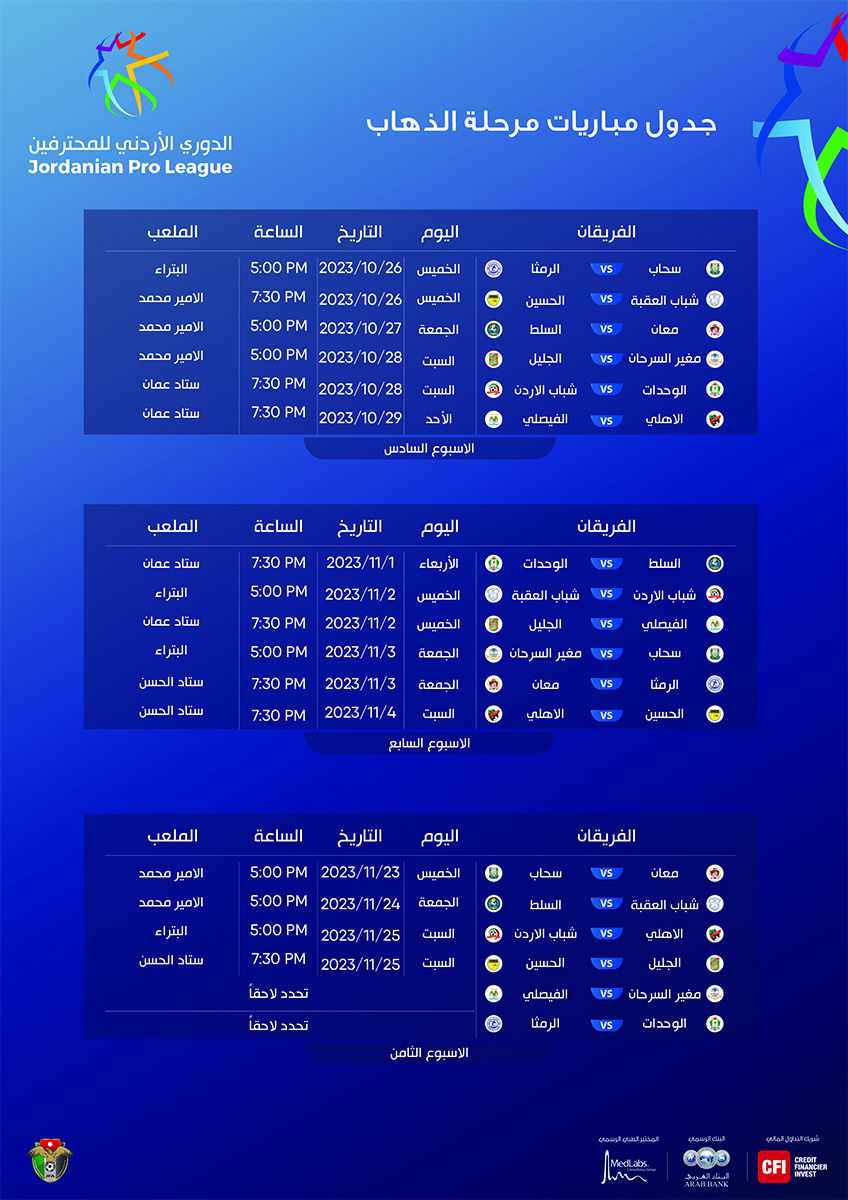 إعادة جدولة مباريات الدوري الأردني للمحترفين