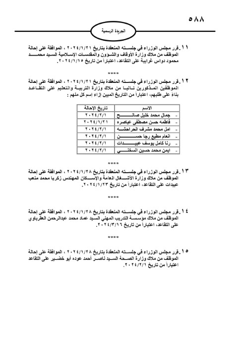 ترفيع موظفين حكوميين وإنهاء خدمات آخرين -أسماء