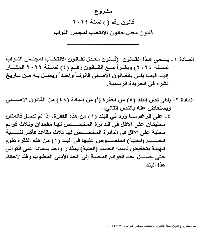 خبرني ينشر تعديلات قانون الانتخاب بالأردن