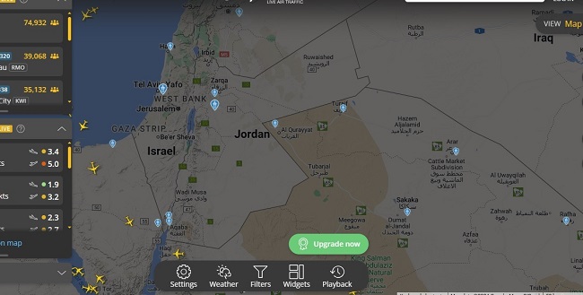 حركة طيران معدومة فوق الأردن والمنطقة- صورة