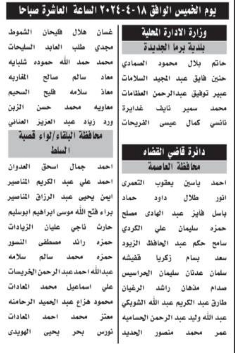 وظائف شاغرة ومدعوون للتعيين  -  اسماء