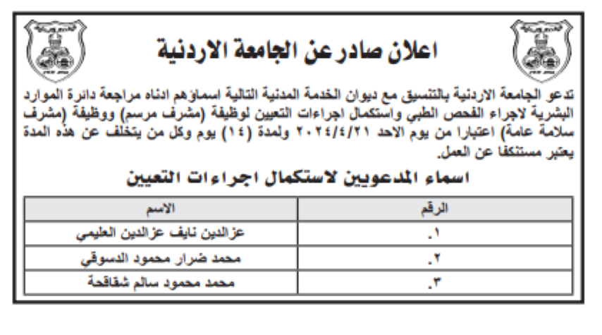مدعوون لاستكمال إجــراءات التعيين - أسماء