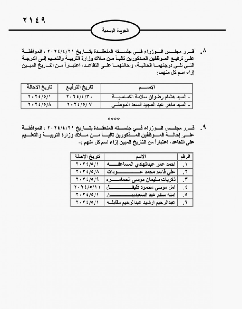 موظفون  حكوميون إلى التقاعد (أسماء)