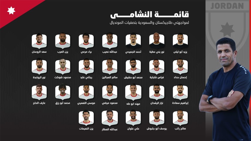 قائمة النشامى لمواجهتي طاجيكستان والسعودية بالتصفيات المشتركة
