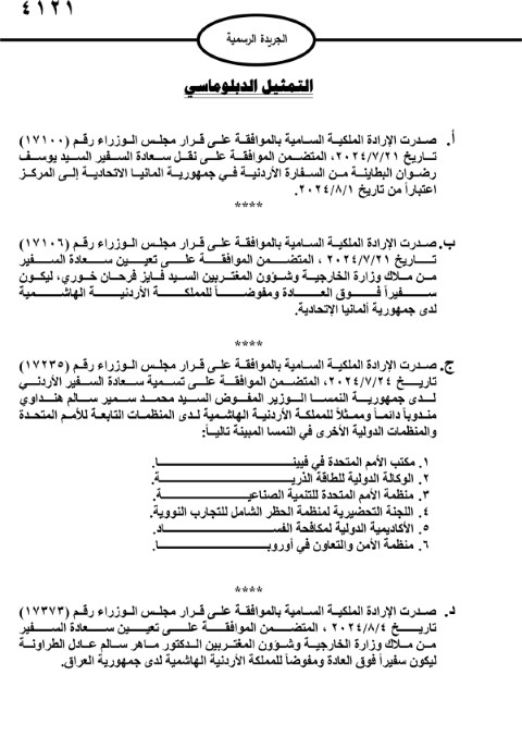 ارادة ملكية تخص عدد من السفراء - تفاصيل