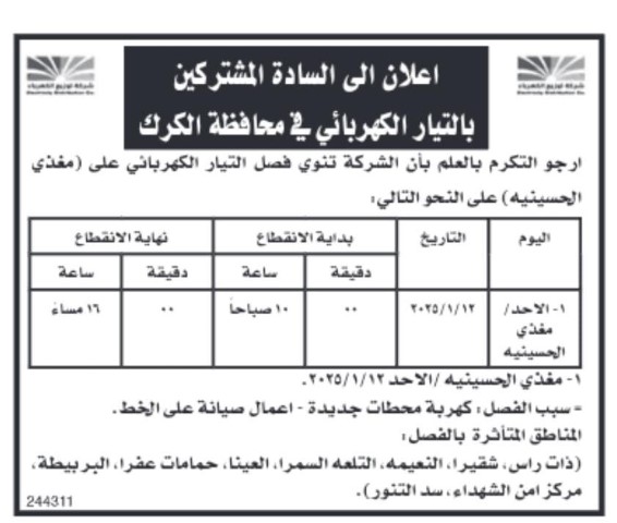 الأردن .. فصل مؤقت للكهرباء عن مناطق واسعة - تفاصيل 