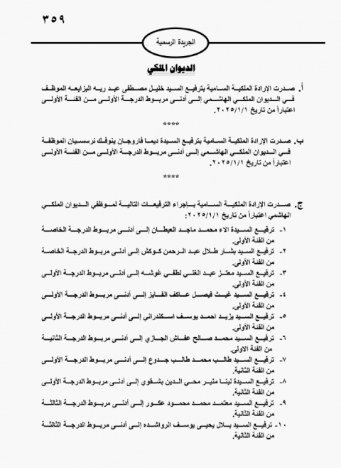  ترفيعات في الديوان الملكي الهاشمي (أسماء)