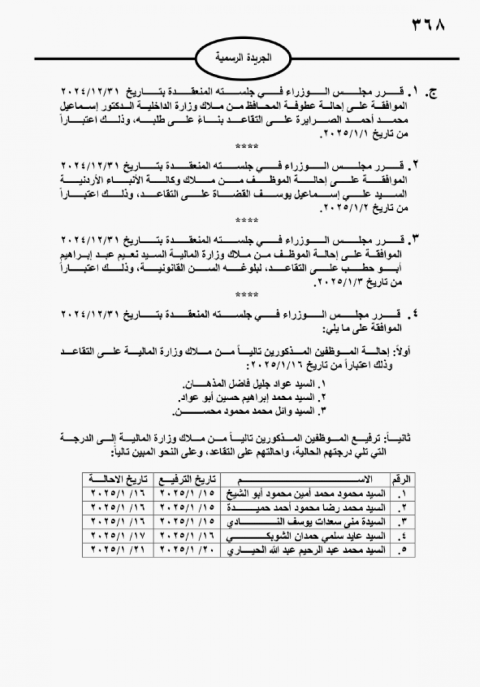 موظفون حكومـيون إلى التقاعد (أسماء)