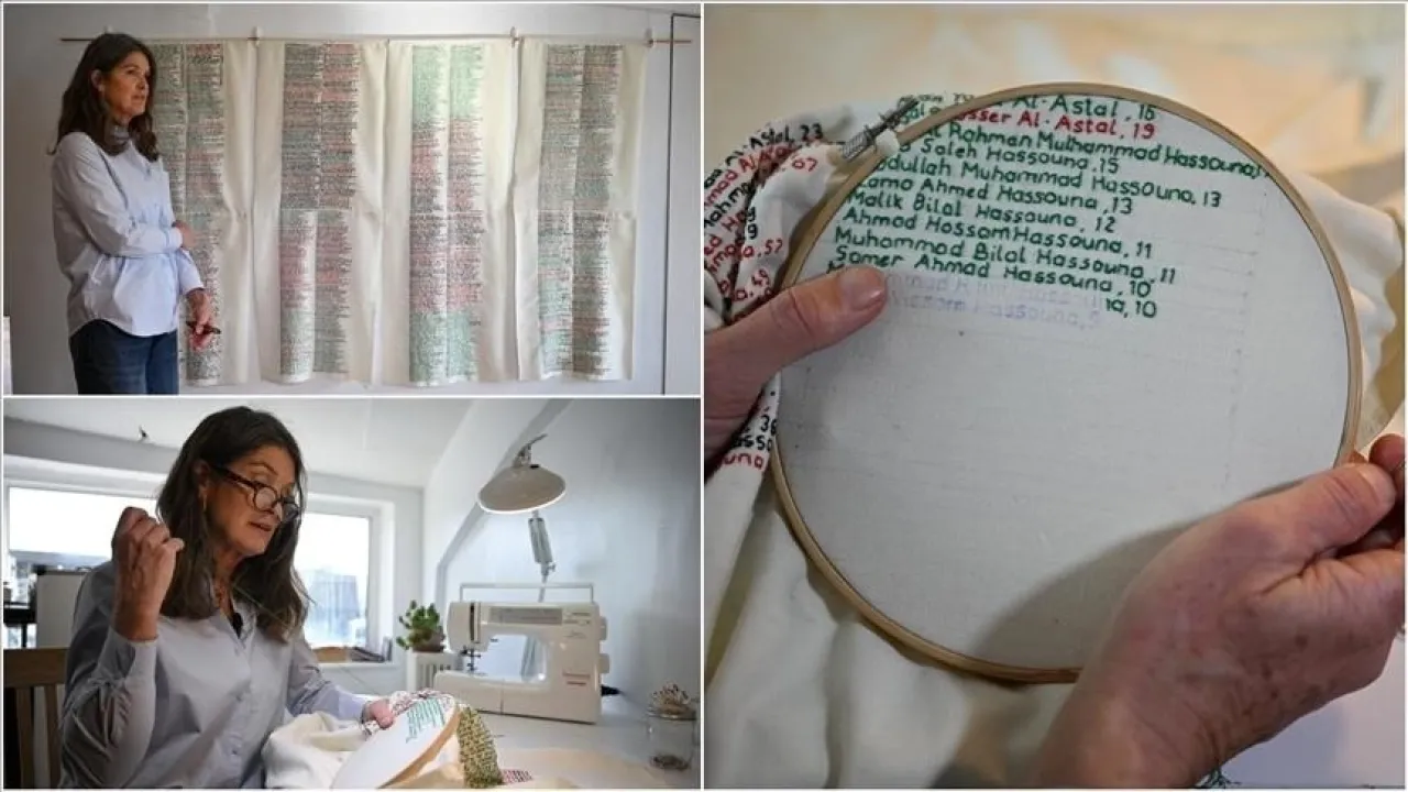 إيرلندية توثّق ضحايا غزة بالتطريز بخيوط ألوان العلم الفلسطيني