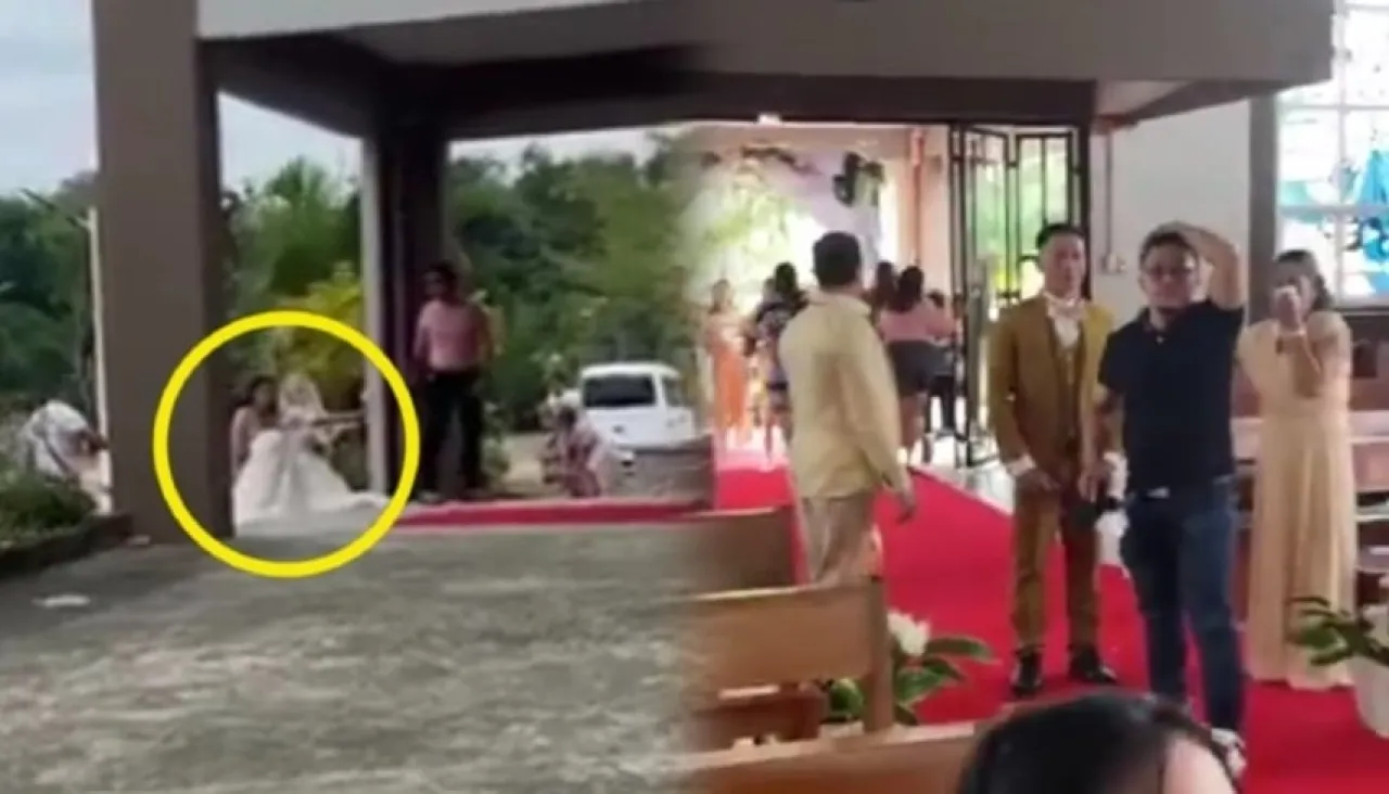 Philippines Bride and groom astonish attendees with their reaction during the earthquake  Video