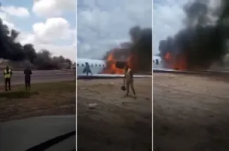 لقطات من حادث تحطم الطائرة أثناء هبوطها في مطار كولويزي جنوبي الكونغو الديمقراطية