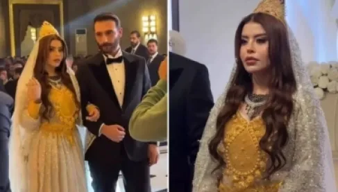 حفل زفاف أم استعراض ثروة؟ عروس تعجز عن المشي لثقل الذهب وأموال تحت الأقدام