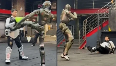 مشهد صادم في الصين.. روبوت يركل مخترعه ويسقطه أرضاً