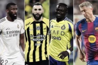 من اليمين: ليفاندوفسكي وماني وبنزيمة ورودريغر