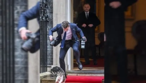 القط لاري يضع مصور رئيس بولندا في موقف محرج أمام مقر الحكومة البريطانية