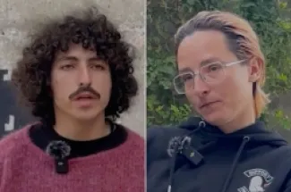 (على اليسار) المصور الصحفي الأوكراني رومان ليفين والناشطة الصحفية الروسية أديل شوكو