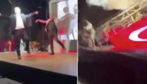 رقصة تتحول لكارثة وتكاد تنهي حياة مسؤول تركي على المسرح