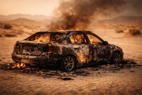 كلمة غريبة تحل لغز سرقة وحرق سيارة بدبي