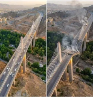 جسر B1 كرج في إيران قبل وبعد استهدافه من قبل اسرائيل واميركا