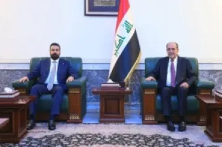 الزيدي (يسار) لدى لقائه رئيس ائتلاف دولة القانون نوري المالكي