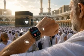 الساعات الذكية توفر آلية تنبيه للحالة الصحية للحاج (مولدة بالذكاء الاصطناعي)