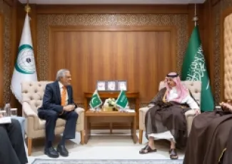 وزير الخارجية الباكستاني، محمد إسحاق دار،  ونظيره السعودي، الأمير فيصل بن فرحان آل سعود -  ارشيف