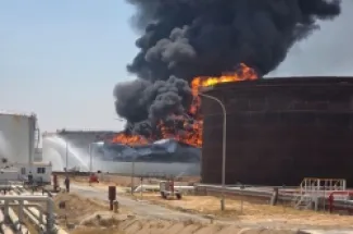 حريق سابق في مصفاة الزاوية في ليبيا