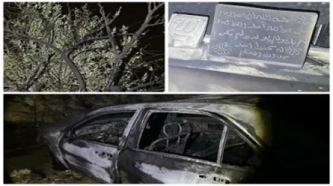 مستوطنون يحرقون مسجدا وشجرة زيتون ومركبة شمال شرق القدس