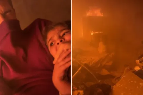 طفلة وسط ألسنة اللهب.. مشهد يحبس الأنفاس يختصر أوجاع أطفال غزة